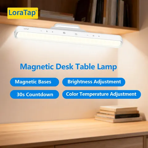 LoraTap Luminária de mesa magnética, luz noturna para estudo ao ar livre, iluminação noturna, contagem regressiva de 30s, vários níveis de brilho
