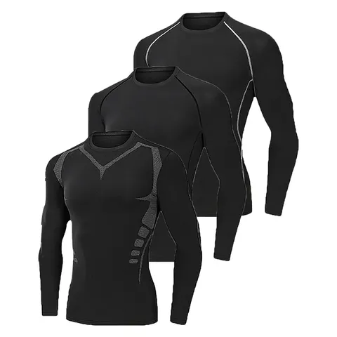 Camiseta masculina de manga comprida, justa, fina, de secagem rápida e alta elasticidade, adequada para esportes de primavera e verão.