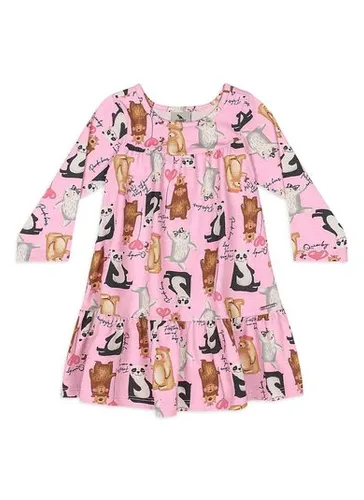 Vestido Bebê Menina em Cotton com Manga Longa Multicolor
