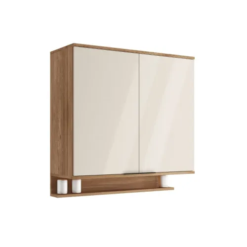 Armário Aéreo de Cozinha Miami 800mm 2 Portas c Porta Temperos Carraro Freijó com Off White