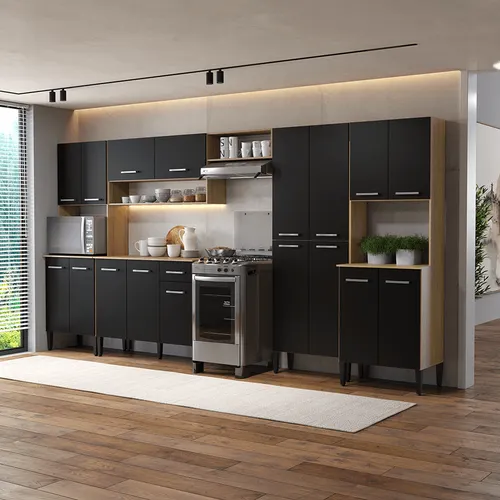 Armário de Cozinha Compacta Arizona Linea Carraro Carvalho com Preto