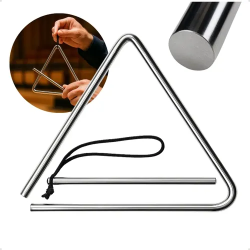 Triangulo Musical Alumínio Cromado Profissional Forro Xote 30cm 10mm Espessura com Batedor Instrumento Musical Resistente Zaidans