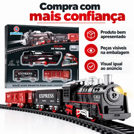 Trem Elétrico de Brinquedo Vintage Train com trilhos Polibrinq