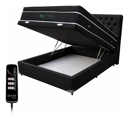 Colchão Magnético Casal com Massageador e Controle + Box Baú + Cabeceira Cor Preto