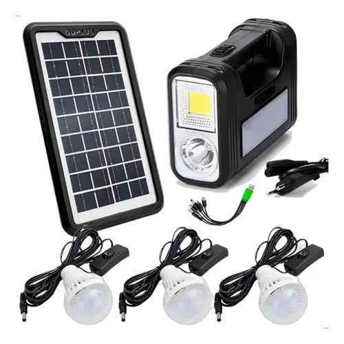 Kit Placa Solar Portátil com 3 Lâmpadas e Bateria Recarregável Luatek
