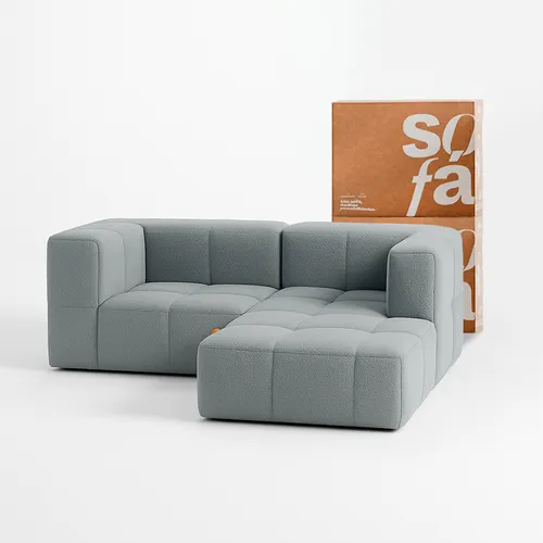 Sofá na Caixa modular 2 lugares em Boucle - 2 Cantos com Apoio de pé - Cinza