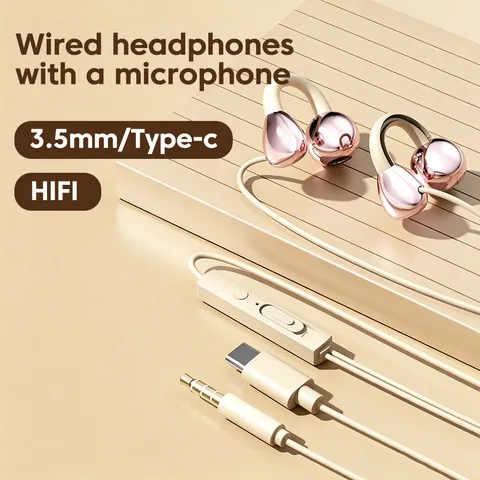 Fones de Ouvido com Fio Tipo C e 3.5mm, Estéreo, Headset Esportivo para Jogadores com Microfone HD para iPhone 15 e Samsung