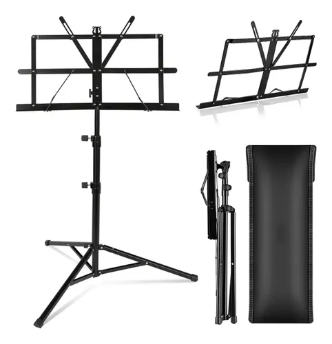 Suporte de Partitura Dobrável Portátil com Estojo para Transporte - BrisaBras Preto