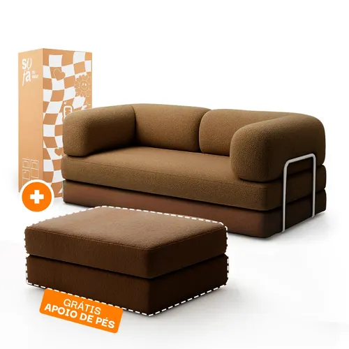 Sofá Cama Bloom - Sofá na Caixa + Apoio de Pé Bloom Tecido Boucle Marrom Grátis