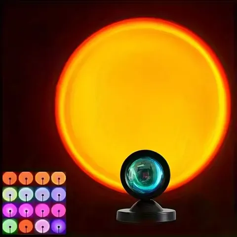 Luz de Projeção Pôr do Sol com Controle Remoto, Luz Noturna de 16 Cores, Luz LED RGB que Muda de Cor, Adereço para Fotografia de Quarto