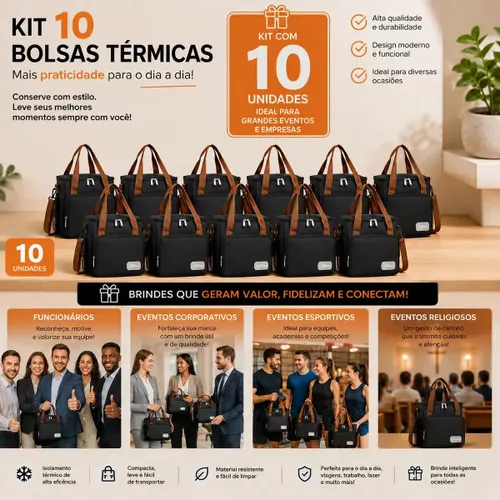 Kit 10 Bolsas Térmicas Dobráveis 12 L com Alça, da Tche Amo
