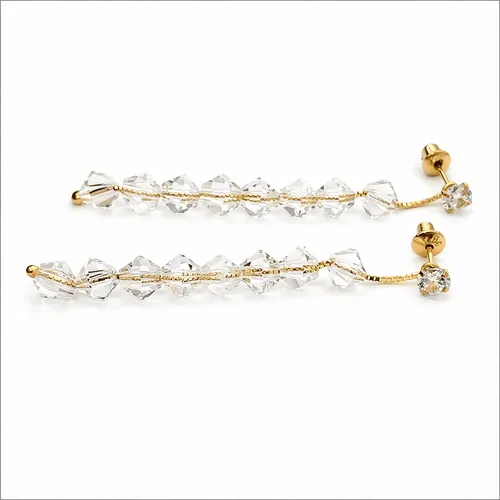 Brinco 5 cm Cristal com 2 Zircônias Veneziana em Ouro 18K