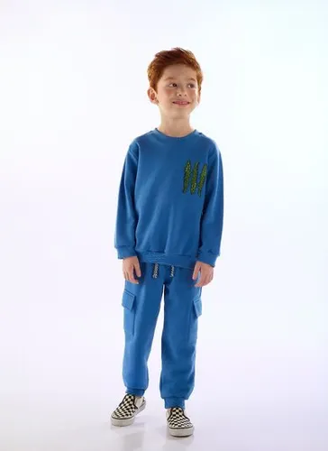 Conjunto Pega-pega Infantil Masculino em Moletom Azul Três e Já