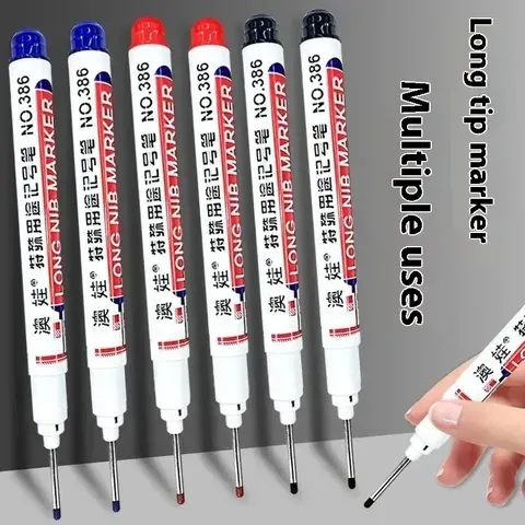 4/12 pçs à prova dwaterproof água marcadores de cabeça longa buraco profundo caneta marcador para metal carpinteiro vermelho/preto/azul/verde tinta ferramentas para trabalhar madeira marcador