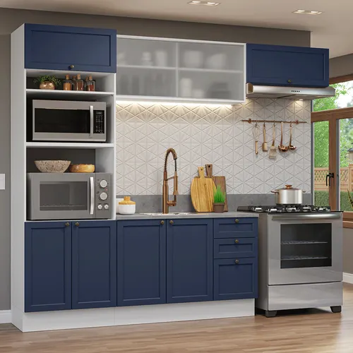Armário de Cozinha Completa 270 cm Branco/Azul Vik Madesa 03