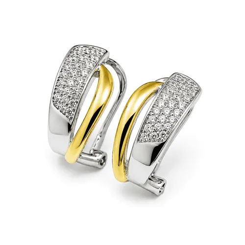 Brinco Argola 15 mm Cravejado com Zircônias em Prata 925 e Prata Banhada a Ouro