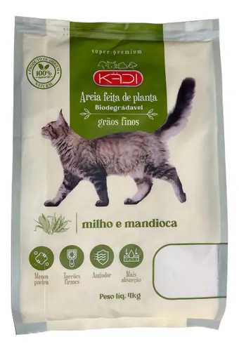 Areia Higiênica Fina Biodegradável para Gatos Kadi 4kg