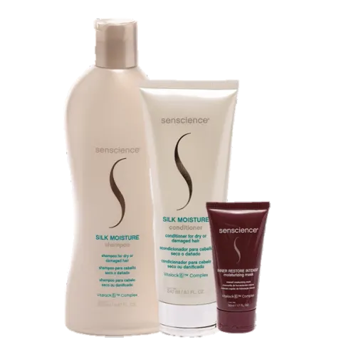 Kit Senscience Silk Moisture Shampoo 280ml Condicionador 240ml e Máscara Inner Restore 50ml