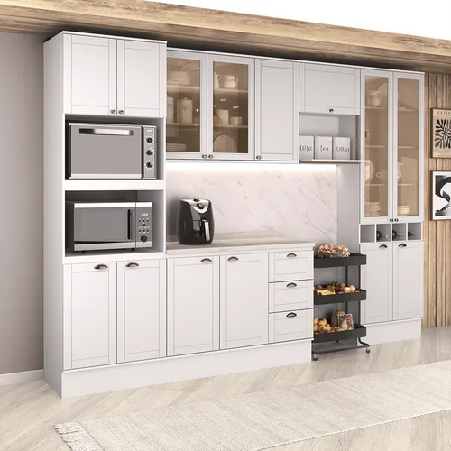 Armário de Cozinha Completa com Balcão Milla Flex Carraro Branco