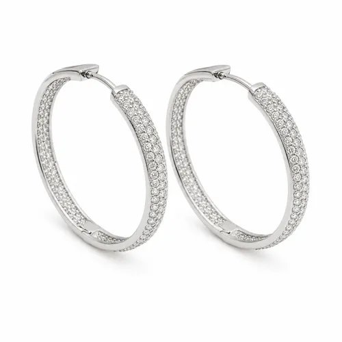 Brinco Argola 35 mm Cravejada com Zircônias em Prata 925