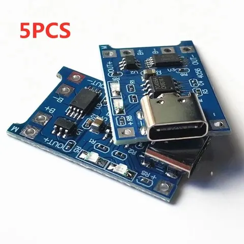 Placa de carregamento do módulo do carregador da bateria do lítio com proteção, funções duplas, Li-íon, 5V, 1A, micro, tipo-C, mini, 18650, TP4056, 2 PCes, 5 PCes