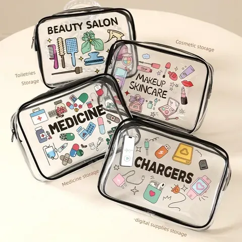 Bolsa de cosméticos transparente em PVC, ideal para viagens, portátil, para guardar em qualquer lugar, bolsa multifuncional para cosméticos, dinheiro e cartões, para uso diário.