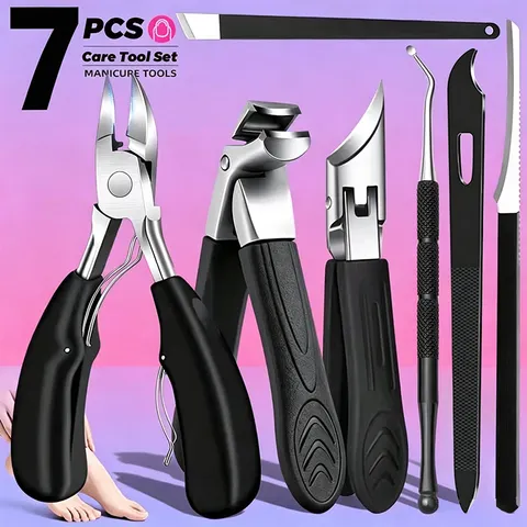 Kit Profissional de Ferramentas para Pedicure e Manicure 1/7 Peças: Alicate para Unha Encravada, Cortador de Unha Grossa Reforçado, Removedor de Pele Morta, Cuidados com os Pés