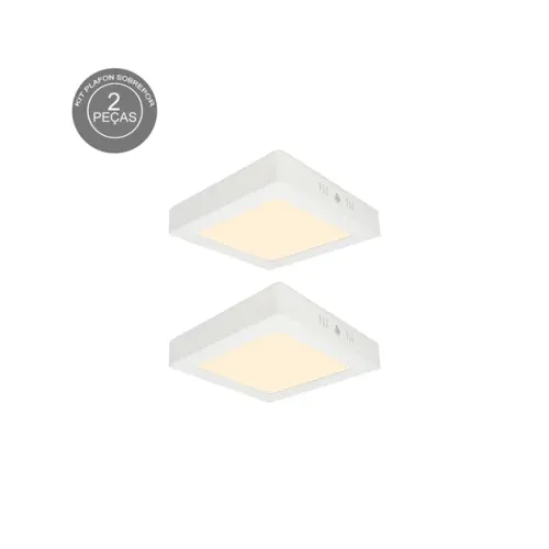 Kit 2 Plafons LED Sobrepor Quadrado 12W 780lm Branco 17cm