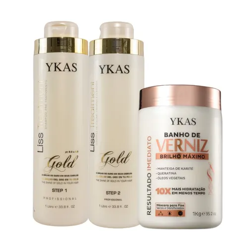 Kit Ykas Escova Progressiva Ouro 2 x 1 Litro + Ykas Verniz Máscara 1 Kg