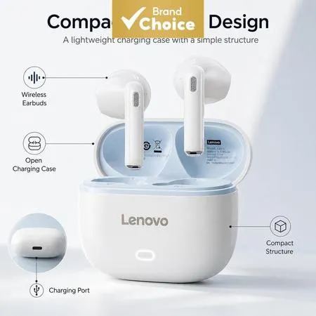 Lenovo Fones de Ouvido TWS sem Fio Bluetooth In-Ear Jogos Compactos Som Espacial Chamadas Claras Bateria Longa Bolso Ami