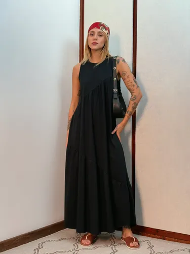 Vestido Longo Feminino Soltinho malha algodão Aveloz Preto