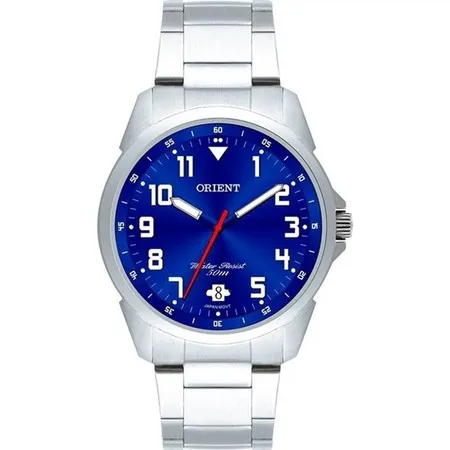 Relogio Orient Masculino Prata Fundo Azul Mbss1154a D2sx