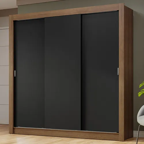 Guarda-Roupa Casal 3 Portas de Correr Rustic/Preto Nobre Madesa