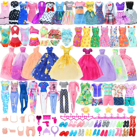 50 pçs/set roupas de boneca artesanal para 11.5 ''boneca 2 vestido de noite biquinis 3 roupa 2 mini vestido 10 cabides 31 acessórios crianças brinquedo
