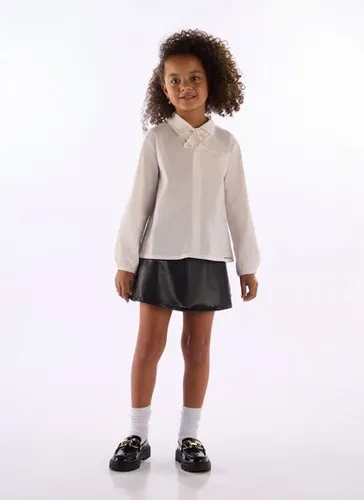 Bata infantil feminina em tricoline com laço Off White