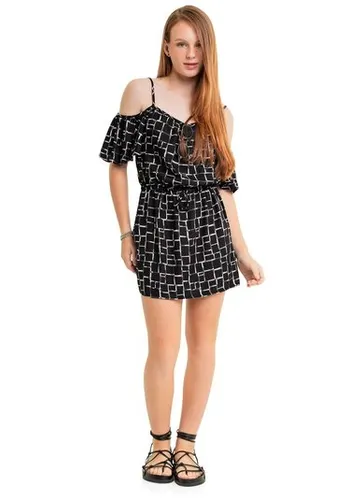 Vestido Juvenil em Viscose Sarjada (Preto) Gloss
