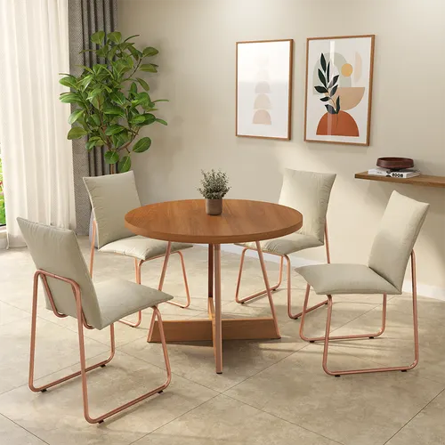 Conjunto Sala de Jantar 4 Cadeiras Avena Carraro Nogal Rosê