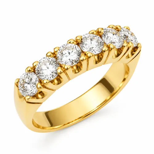 Anel Meia Aliança com 6 Diamantes em Ouro 18K