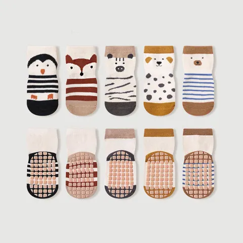 5 pares crianças meias antiderrapantes bonito padrão dos desenhos animados do bebê meninos meninas meias de chão confortável respirável para crianças da criança