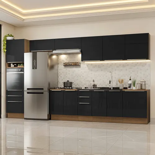 Armário de Cozinha Completa 400 cm Rustic/Preto Lux Madesa 02