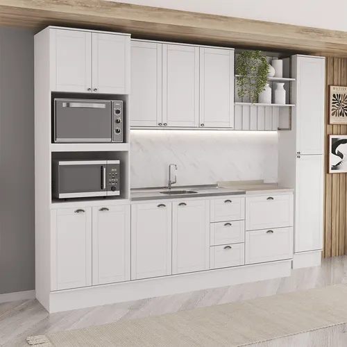 Armário de Cozinha Completa com Balcão Milla Daisy Carraro Branco