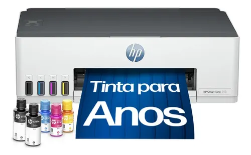Impressora HP Smart Tank 210 com Tanque de Tinta Colorida - Com Wi-Fi - USB 2.0 de alta velocidade. Funções da impressora: Imprimir. Cor: ‎Branco (3D4L5A)