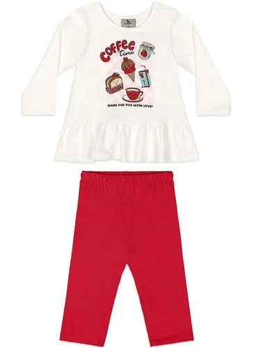 Conjunto Bebê Menina com Blusa Estampada e Legging Off White