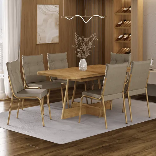Conjunto Sala de Jantar 6 Cadeiras California Carraro Dourado