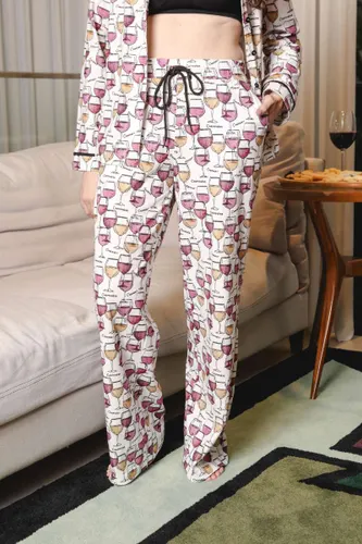 Calça Pijama Pantalona Feminina Estampa Wine