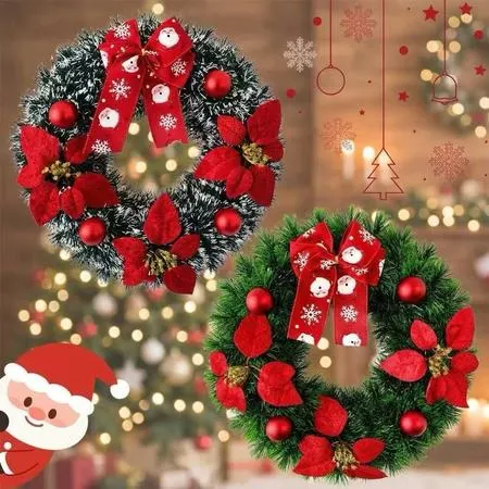 Guirlanda Natalina de Luxo Natal 37x37cm Decorações Porta Pendurado de Natal Feliz Natal Enfeite