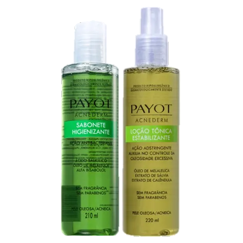 Kit Sabonete Higienizante Líquido e Tônico Estabilizante Facial Payot Acnederm 210ml E 220ml
