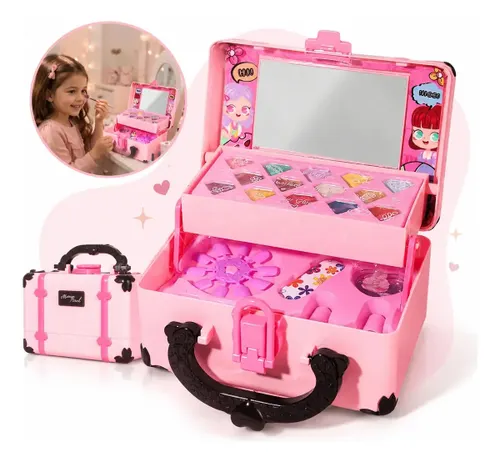 Maleta de Maquiagem Infantil Kit Maquiagem Fashion Make Up Completa com Espelho e Acessórios Lavável Hipoalergênica Brinquedo Presente para Menina Kizumba