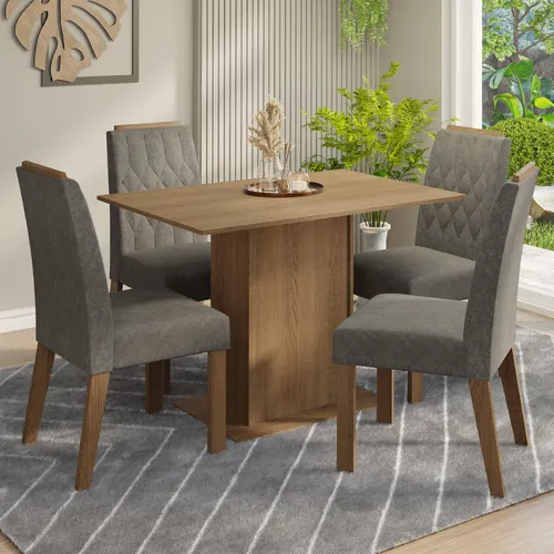 Conjunto Sala de Jantar Tampo de Madeira 4 Cadeiras Rustic/Silver Romã Madesa
