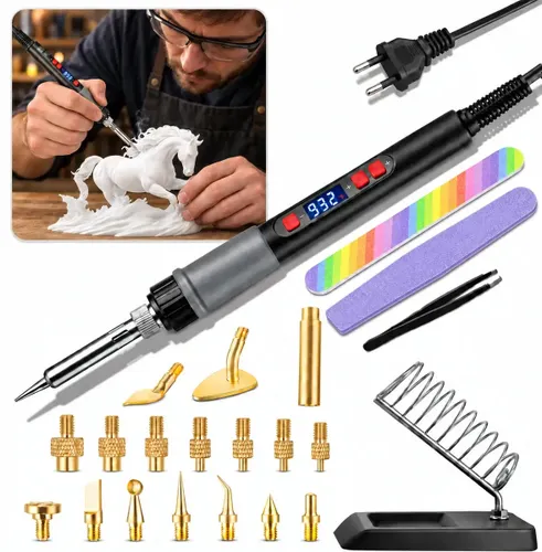 ferro de solda eletrica profissional com regulagem de temperatura ajustavel LED 90W 110V/220V com ponta 16pcs ferro solda ponta fina